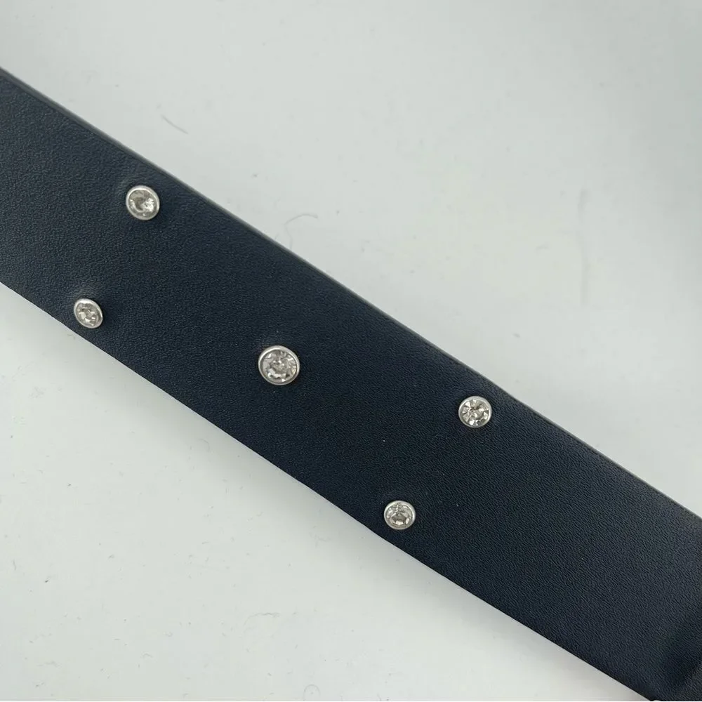 H&M Divided Black Faux Leather Studded Rhinestone Belt Western NWT Y2K